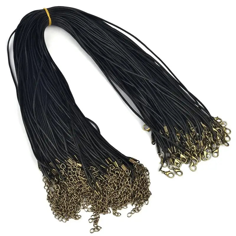 50 pcs 45/50/60cm Braided Leather Rope Wax Cord DIY Handmade Necklace Pendant Lobster Clasp String Cord Jewelry Chains