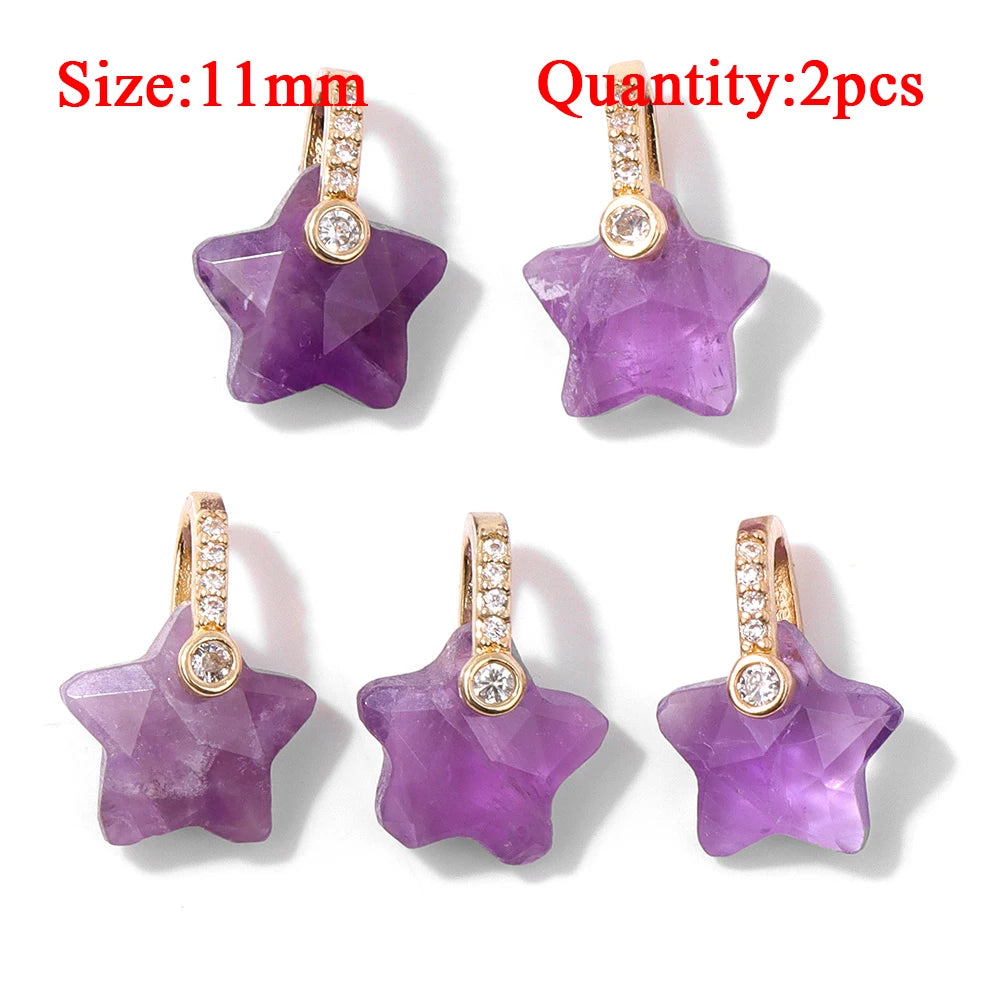 Wholesale Natural Amethyst Pendant Connector Reiki Hexagon Sun Bag Sun Stone Charm For Handmade Women Necklace Bracelet Jewelry