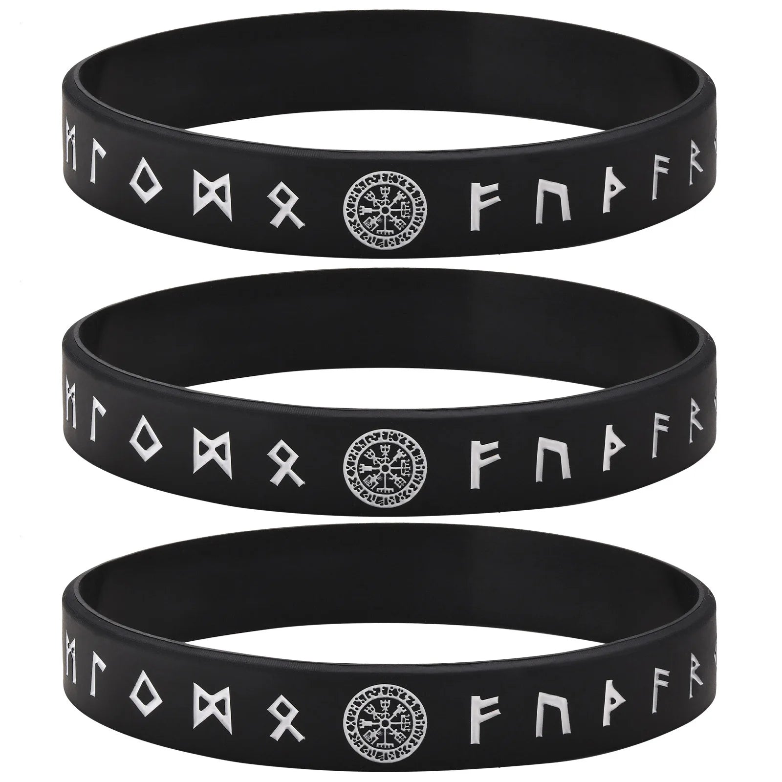 Vnox 12mm Silicone Bracelet for Men, Soft Rubber Silicone Wristband, Nordic Viking Compass Rune Almut Bangle Set