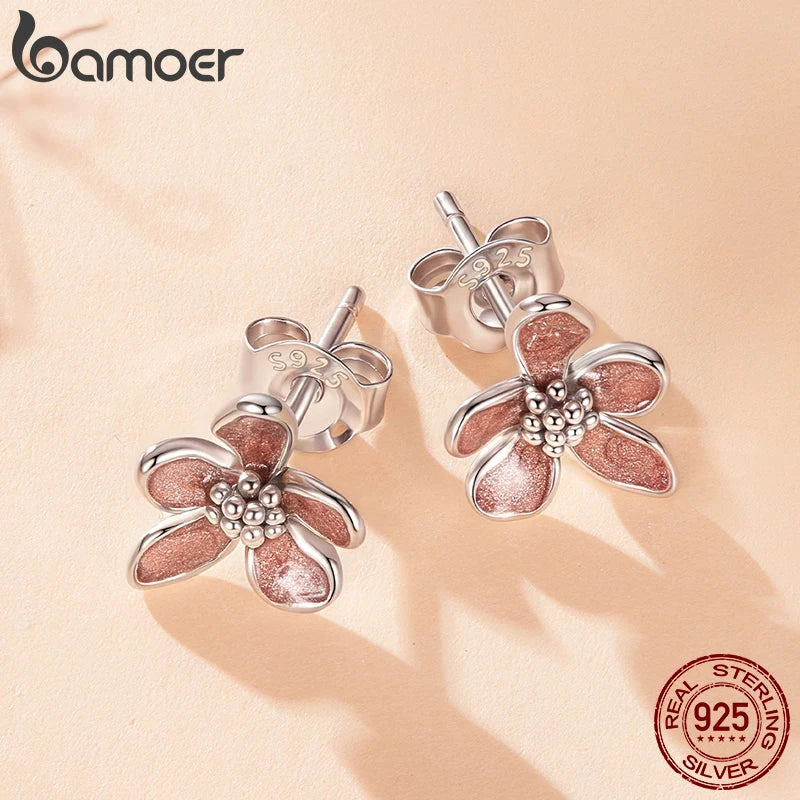 BAMOER 925 Sterling Silver Autumn Flowers Stud Earrings with Zircon Buds Blooming Statement Earrings for Women Teens Decor Gift