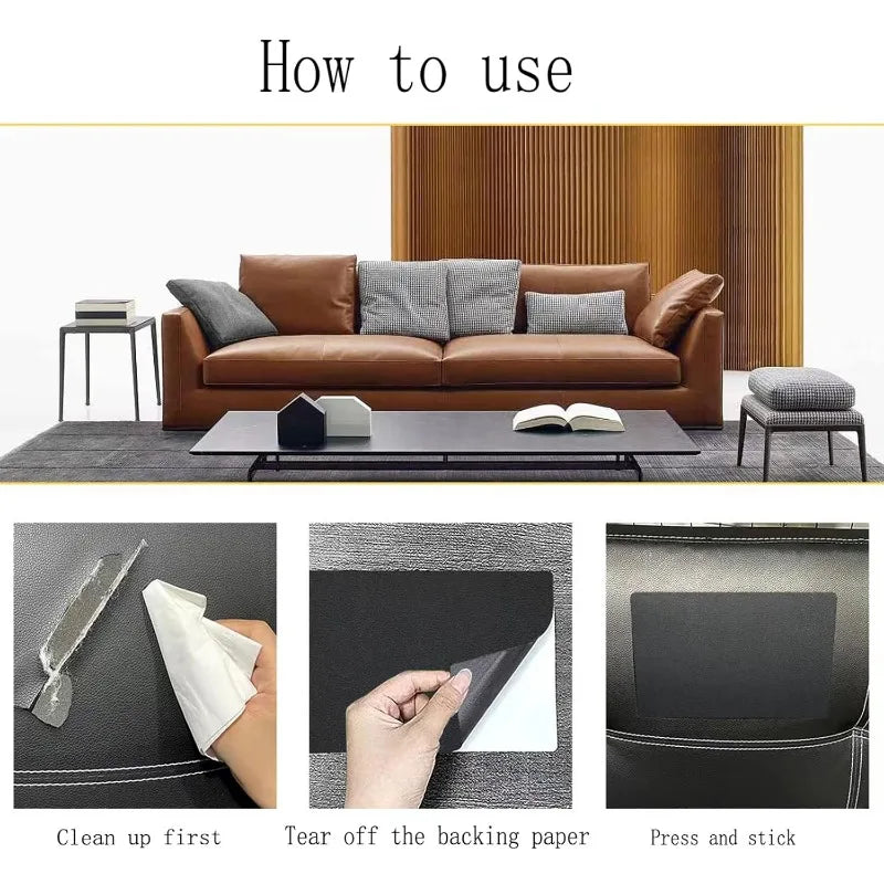 25x60CM Self Adhesive PU Leather Repair Patch Leather Patches for Furniture Car Seat Repair Leather Repair Tape Black