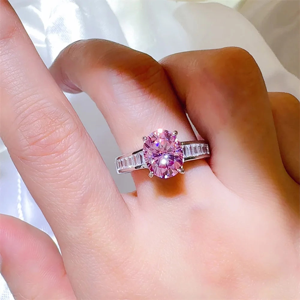 Serenity 3ct Oval Cut Pink Moissanite Rings for Women 100% S925 Sterling Silver Plated 18K Cultivated Diamond Rings Fine Jewelry