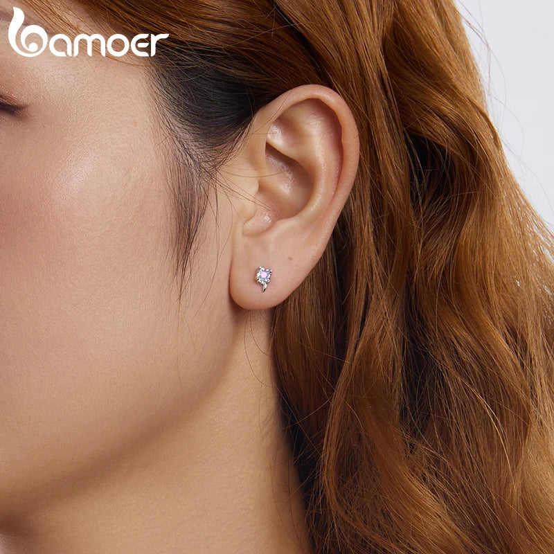 BAMOER 925 Sterling Silver Ice Cube Earrings, Sparkly Winter Ice CZ Christmas Stud Earrings Gifts for Women BSE1133