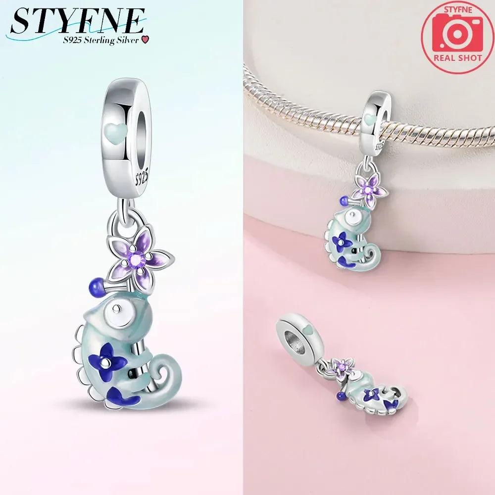 925 Sterling Silver Chameleon Luminous Firefly Butterfly Charms Beads Fit 925 Original Bracelets Fine DIY Jewelry Making