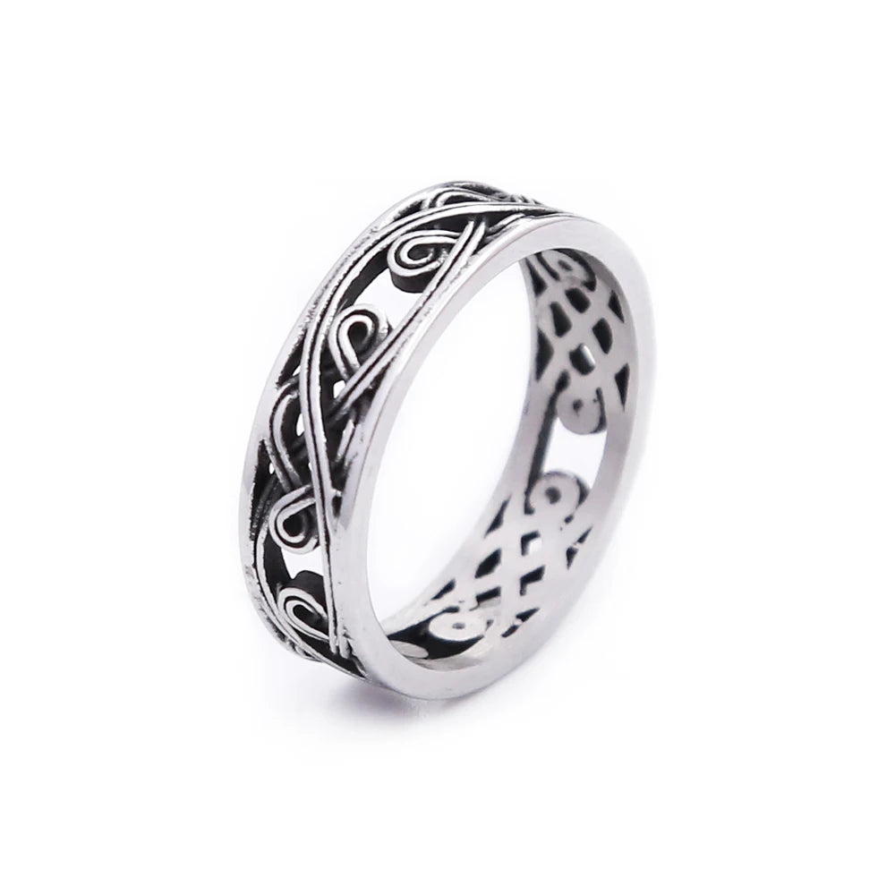 Simple 316L Stainless Steel Hollowed Rings For Men Women Vintage Fashion Tang Glass Pattern Ring Creative Party Couple Jewelry
