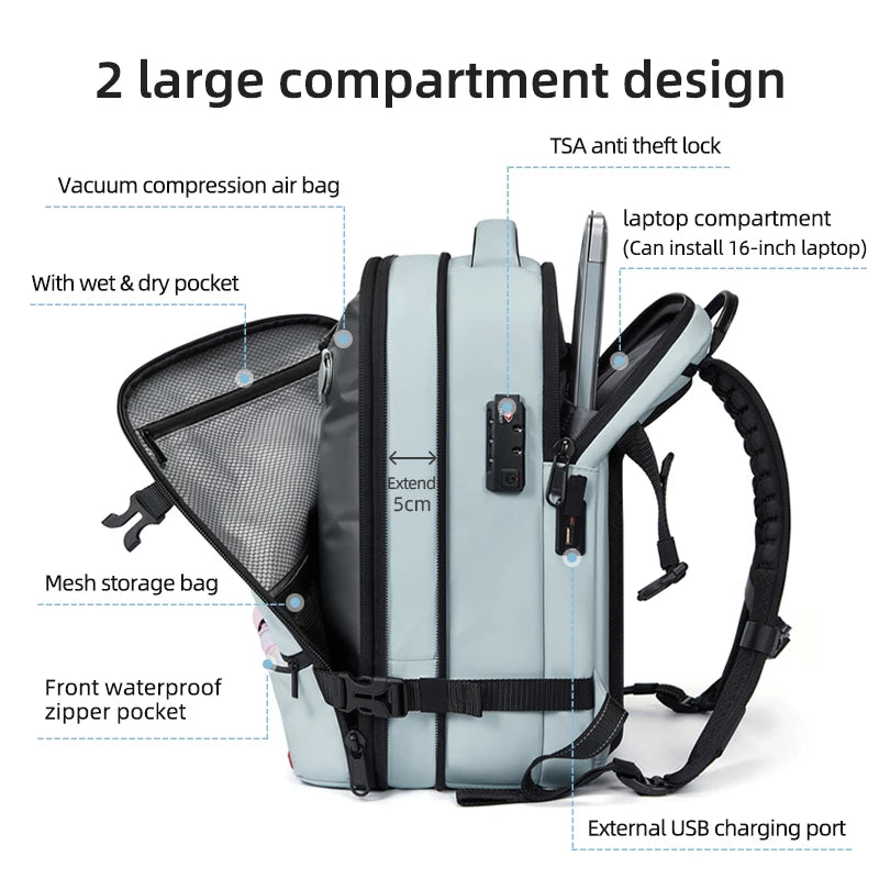 Travel Women Backpack 16 inch vacuum compression Laptop Backpack USB charging school Backpack Extended Hiking Business backpack - Madeinsea©