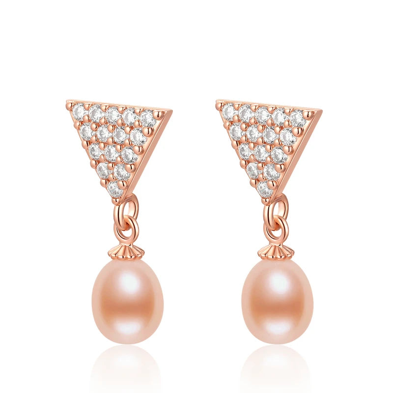 OXTAO Freshwater Pearl Earring Upside Down Triangle Hanging Earrings For Women'S Stylish Jewelry Design Exquisite Shiny Gift