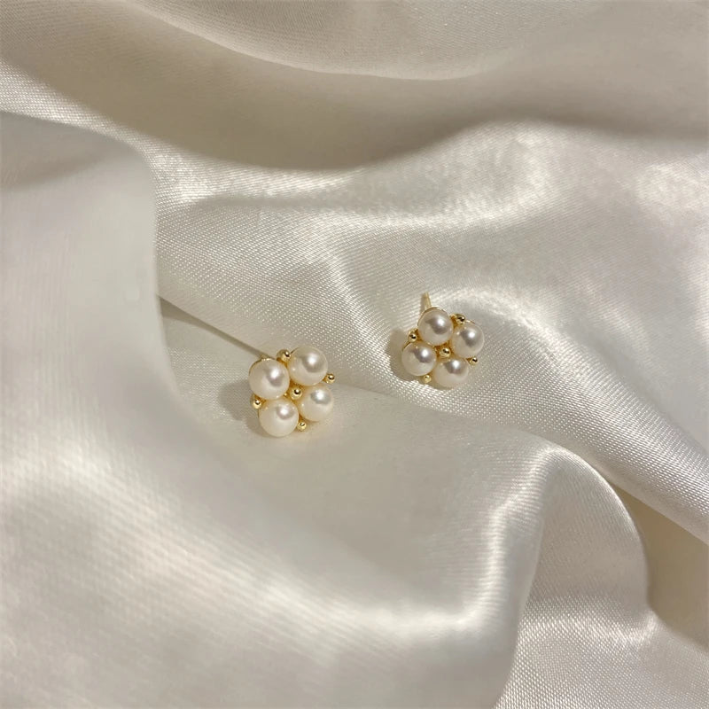 925 Sterling Silber Vier Perlen Ohrring für Frauen Französisch Temperament Exquisite Hochzeit Party Schmuck Zubehör