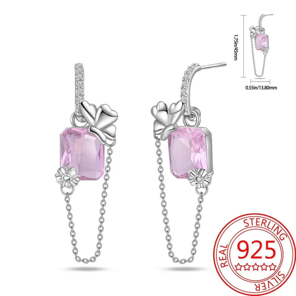 Pink Series 925 Sterling Silver Romantic Flower Butterfly Unicorn Tulip Geometry Earrings Boutique Fine Jewelry Gifts for Women