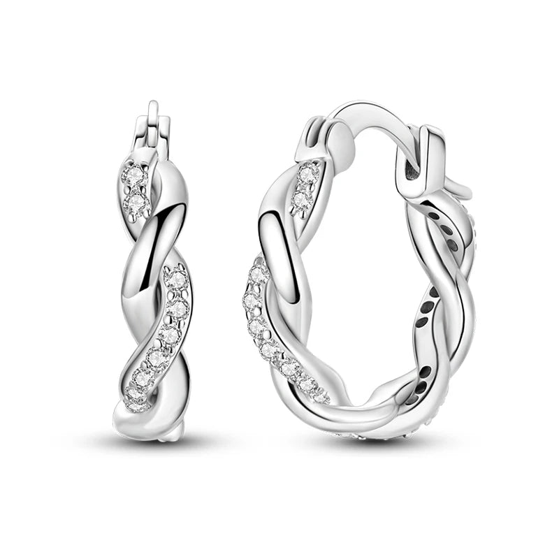 Original Cute 925 Silver Sparkling Colorful Zircon Pink Heart Shape Star Moon Earrings For Women Wedding Engagement Jewelry Gift