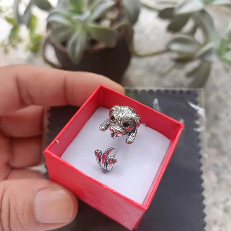 Buyee 925 Sterling Silber Hundering Finger für Frau Männer Mode Tier Rock Punk Großer edler Schmuck Kreis mit Box Geschenk