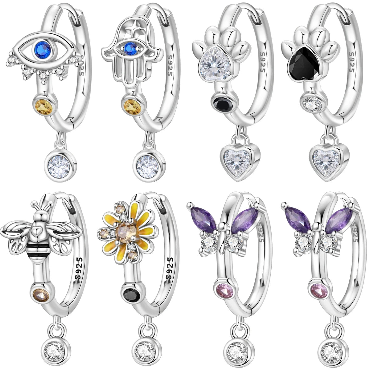 PANPOKI 925 Sterling Silver Devil's Eye Fatima's Hand Drop Earrings Women Earrings Charm Fashion Versatile Party Jewelry Gifts
