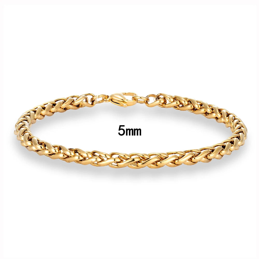 MKENDN Stylish Curb Cuban Chain Bracelet for Men Women 18k Plated Stainless Steel Punk Rock Cubic Foxtail Chain Unisex Gifts