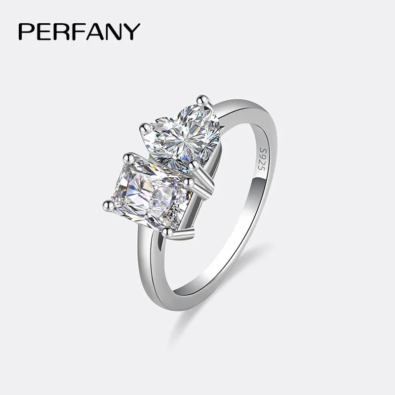 PERFANY 2CT Heart-Shaped Moissanite Women's Ring S925 Pure Silver Emerald/Radiation Cutting Laboratory Diamond Wedding Jewelry - Madeinsea©