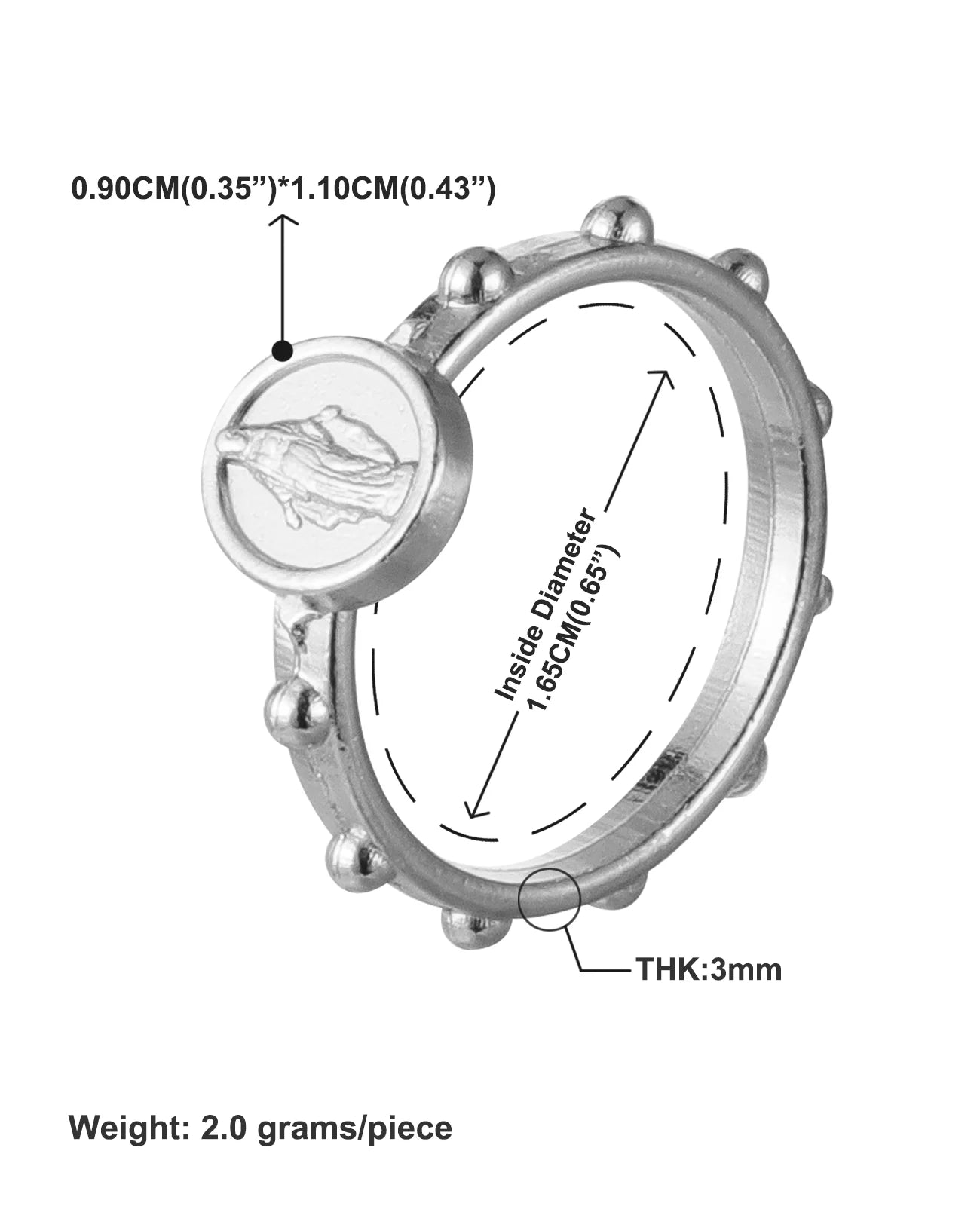 30Pcs Catholic Medalla Milagrosa Rosary Ring Our Lady Virgin Mary Medal Portable Finger Ring Jewelry for One Decade Rosary