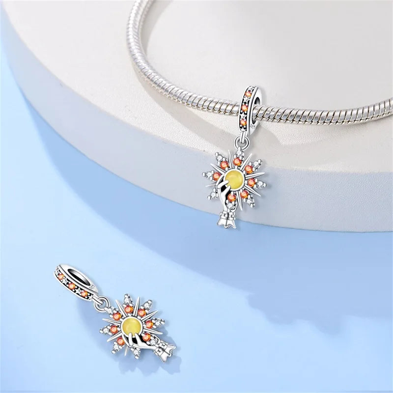 New 925 Sterling Silver Sun Sunflower Solar System Charms Beads Fit 3mm 925 Original Bracelet Fine DIY Jewelry Birthday Gift
