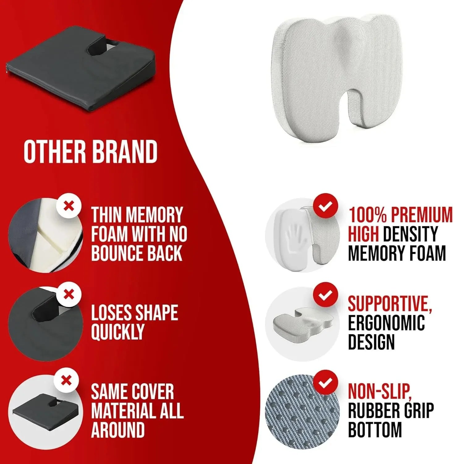 Ergonomic Memory Cotton Office Cushion Hemorrhoid Cushion Chair Cushion Sedentary Artifact Student Ass CushionErgonomic Memory C