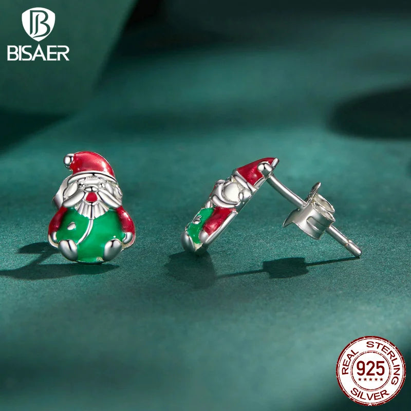 BISAER 925 Sterling Silver Santa Claus ChristmasTree Earrings for Teens, Dainty Hypoallergenic Studs Christmas Gifts Jewelry