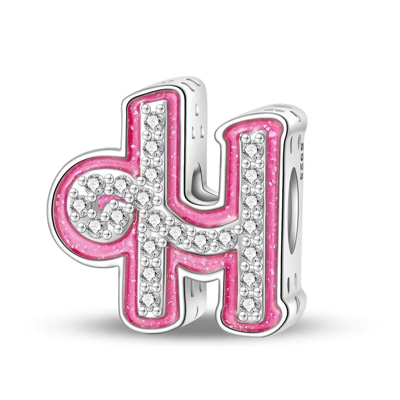 925 Silver 26 Alphabet Pink Princess Letters Charms Bead Fit Pandach 925 Original Bracelet DIY Anniversary Birthday Jewelry Gift