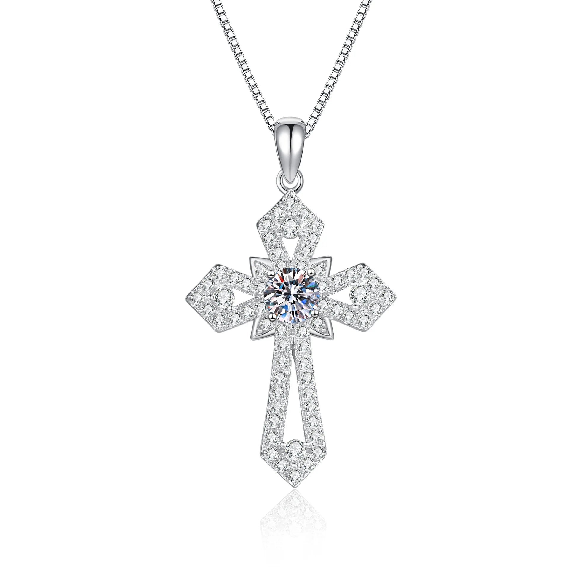 18K white gold and platinum moissanite necklace women's personality light luxury hip hop pt950 cross pendant necklace women