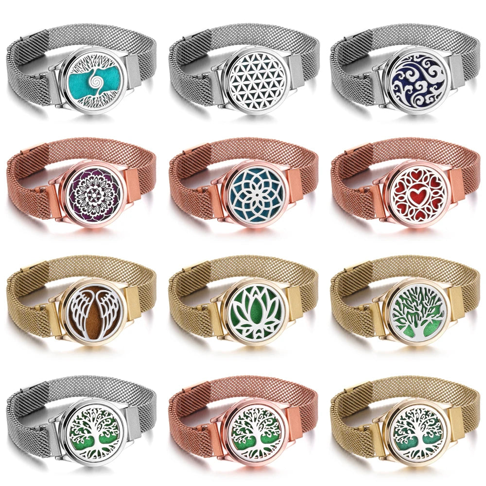 10PCS/lot Wholesale Aromatherapy Diffuser Bracelet DIY Metal Leather Aroma Perfume Essential Oil Diffuser Bracelet for Women Men