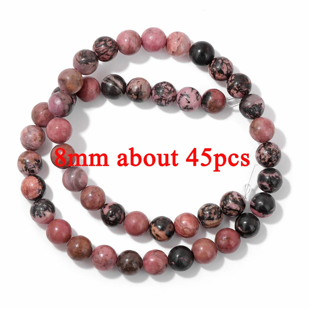 Wholesale Natural Pink Black Rhodonite Stone Beads Round Oval Rondelle Loose Spacer Gem Bead For Jewelry Making DIY Accessories