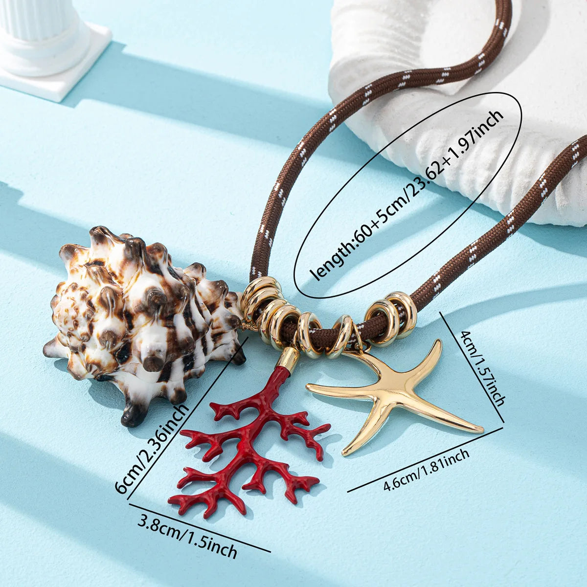 2025 Summer Vacation Lobster Crab Turtle Conch Fruit Pendant Bohemian Necklace