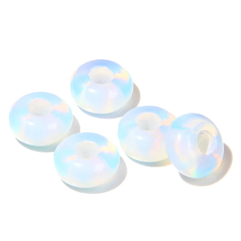 5PCS Natural Big Hole Round Abacus Bead 14mm Opal Tiger Eye Jade Hollow Stone Pendant For Jewelry Making Necklace Earrings DIY