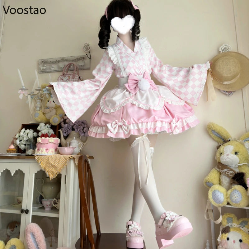 Japanese Sweet Lolita Dress Women Kawaii Kimono Halloween Animation Show Maid Cosplay Costumes Girl Anime Role Play Unifrom Set