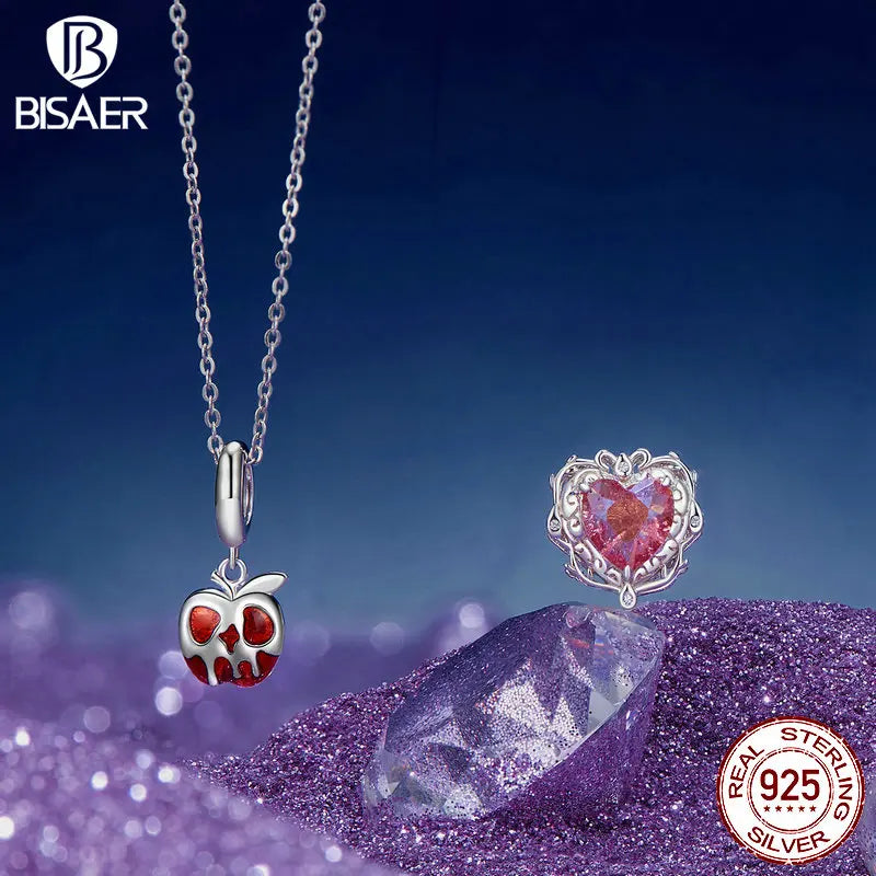 BISAER 925 Sterling Silber Prinzessin Magic Castle Anhänger Spiegel Gift Apple Charm Fit Frau DIY Armband Halskette Edlen Schmuck