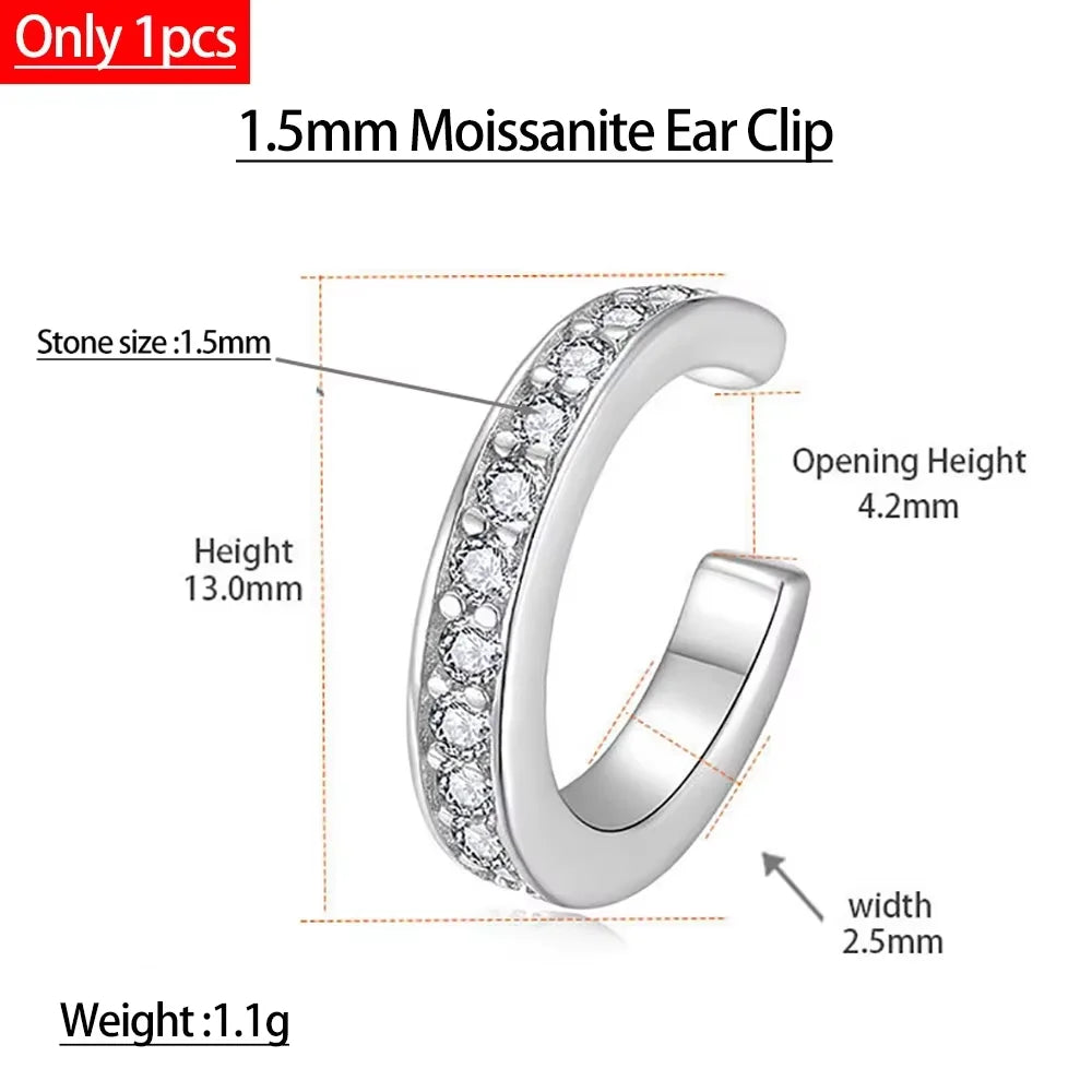 Serenity All D Moissanite Earrings for Women Men S925 Sterling Silver Lab Diamond Ear Clip Plated 18K No hole to wear Girl Gift - Madeinsea©