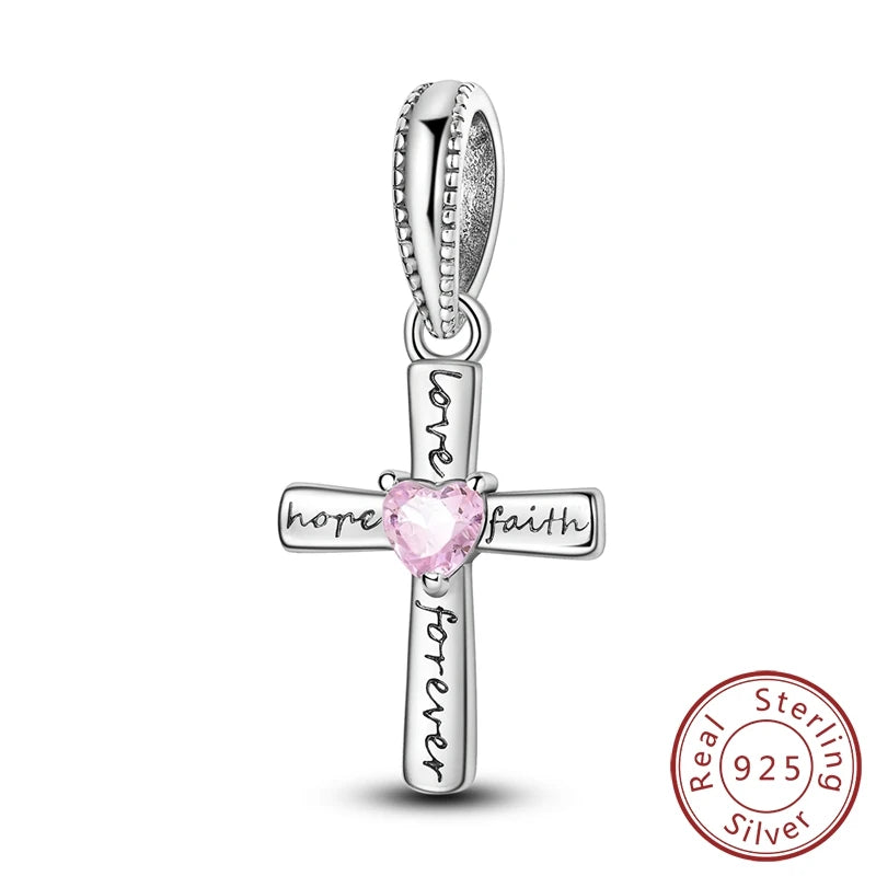 100% 925 Sterling Silver Charms Beads Bible Zircon Cross Jesus Both Hands Pray Fit 925 Original Bracelets Fine DIY Party Jewelry