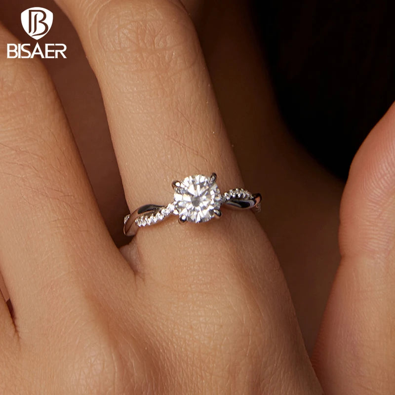 BISAER 1CT Moissanite Ring 925 Sterling Silver VVS1 EX Twisted Vine Diamond Eternal Love Band for Women Wedding Fine Jewelry