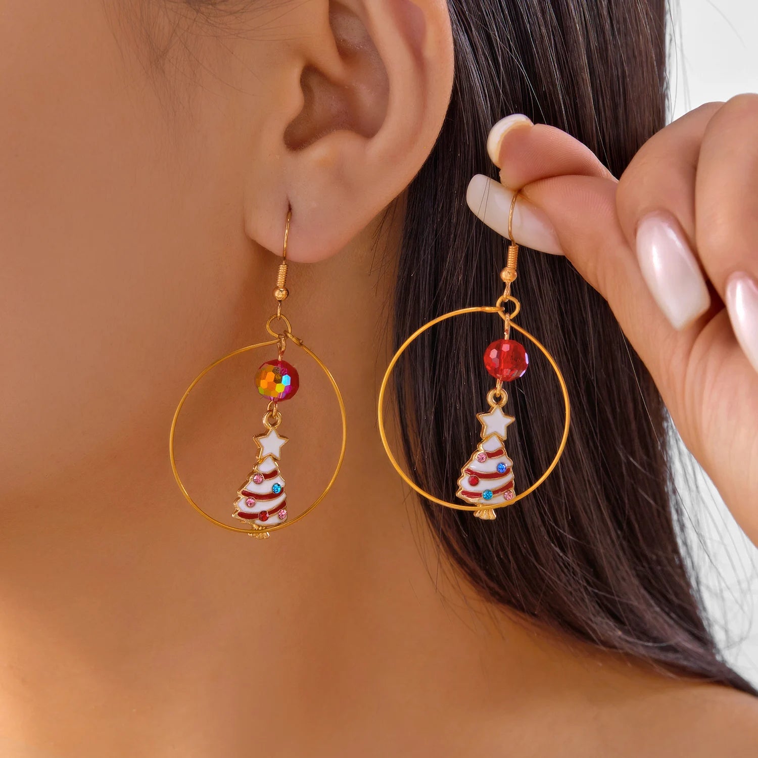Christmas Colorful Bell Tassel Earrings for Women Zircon Snowflake Xmas Tree Beads Long Earring New Year Festival Party Gifts