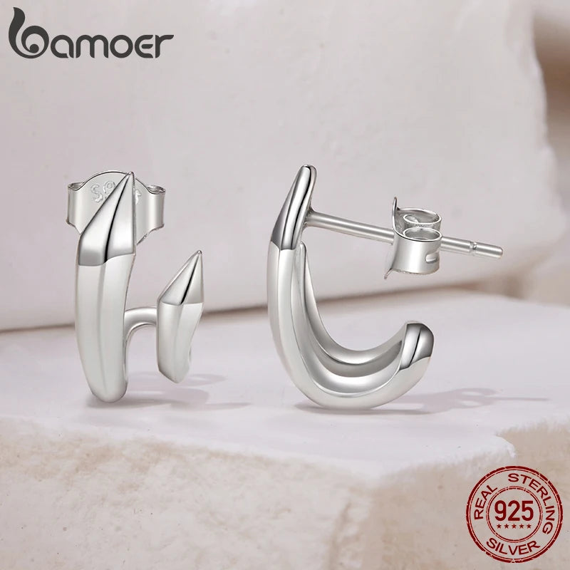 BAMOER 925 Sterling Silver Geometric Double-Layer Stud Earrings CZ Teardrop Earrings Hypoallergenic for Women Simple Xmas Gift