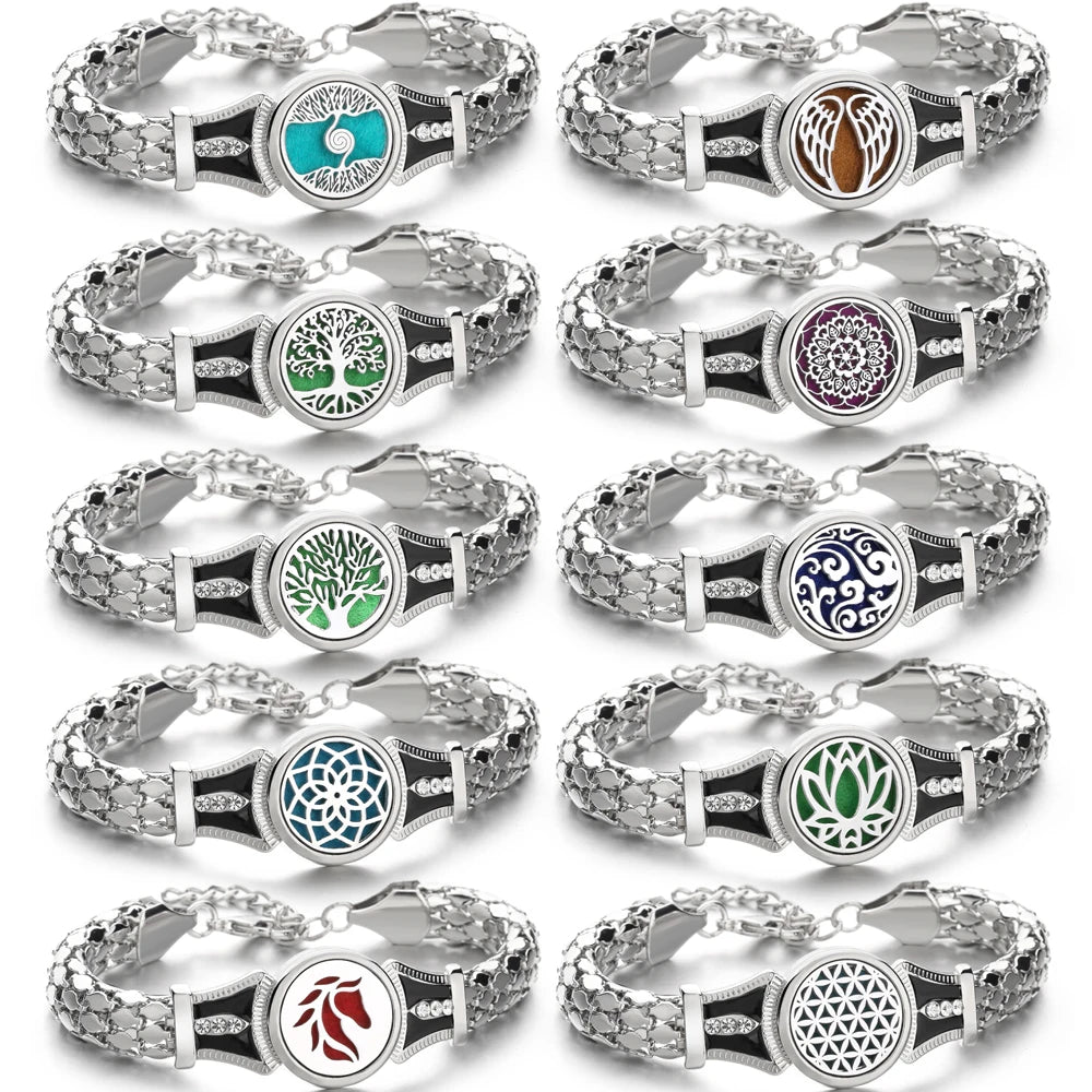 10PCS/lot Wholesale Aromatherapy Diffuser Bracelet DIY Metal Leather Aroma Perfume Essential Oil Diffuser Bracelet for Women Men