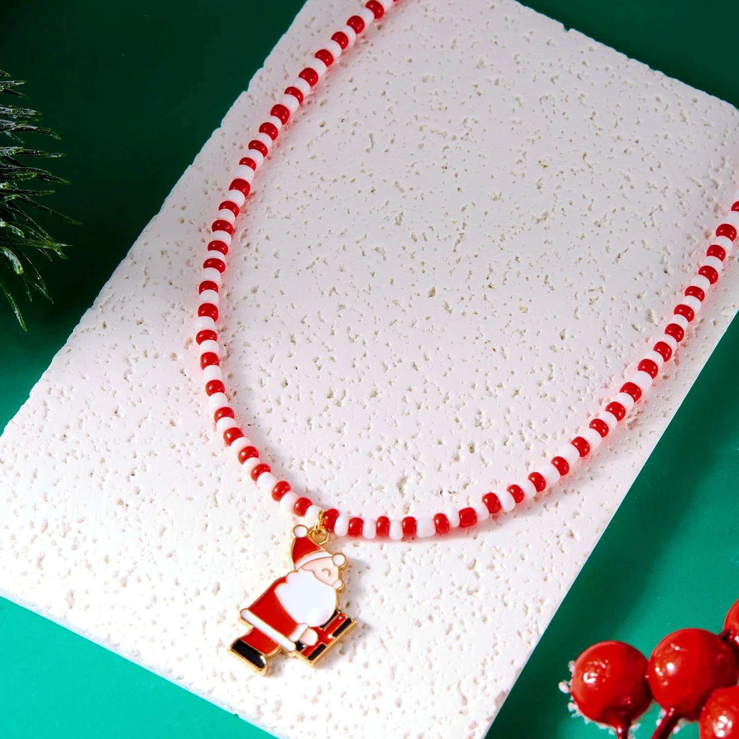 Weihnachtskette mit Reisperlen für Damen und Mädchen, Weihnachtsbaum, Schneemann, Weihnachtsmann, Schlüsselbein-Choker, Weihnachtsgeschenk