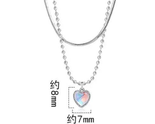 Collier pendentif double cœur en argent sterling 925 avec pierre de lune dégradée, chaîne clavicule pour couple VNS8989