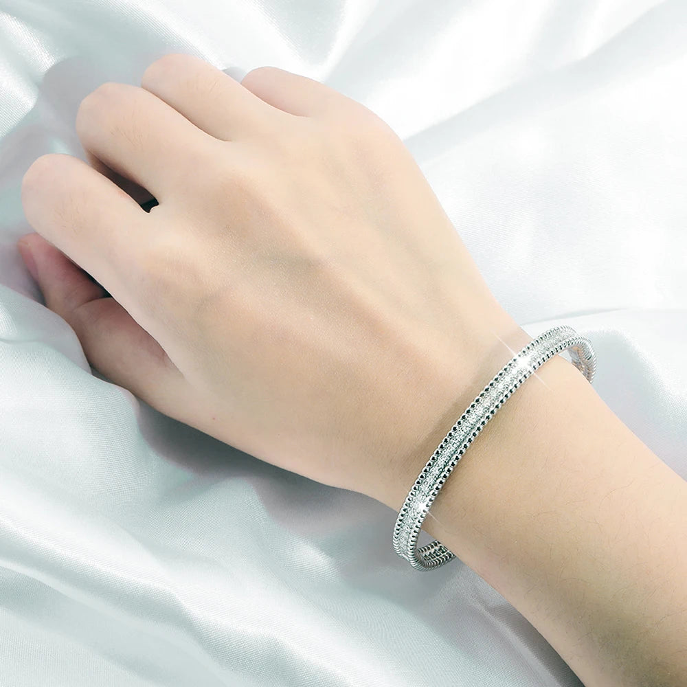 Serenity 2mm D Moissanite Hoop Bangle For Women Man Gift S925 Sterling Silver Bracelet Hand Circles Joker Fold Wear Fine Jewelry