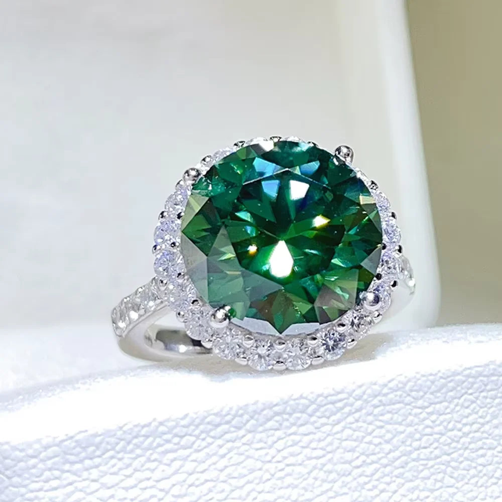 Serenity 10ct Emerald Color Big Moissanite Rings for Women Men Party S925 Sterling Silver Ring Plated 18K Bands Anniversary Gift