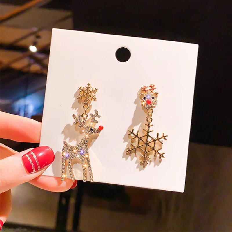 Exquisite Rhinestone Elk Earrings for Women Girls Shiny Crystal zircon Snowflake Deer Dangle Earring Christmas New Year Jewelry