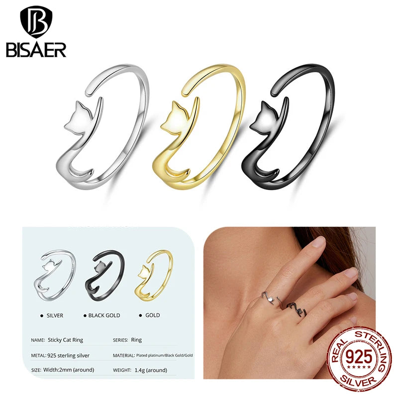 BISAER Bague en argent sterling 925 100 % plaqué or 14 carats pour femme avec motif teckel et anneau réglable pour animal de compagnie, bijoux tendance pour fête, 4 couleurs