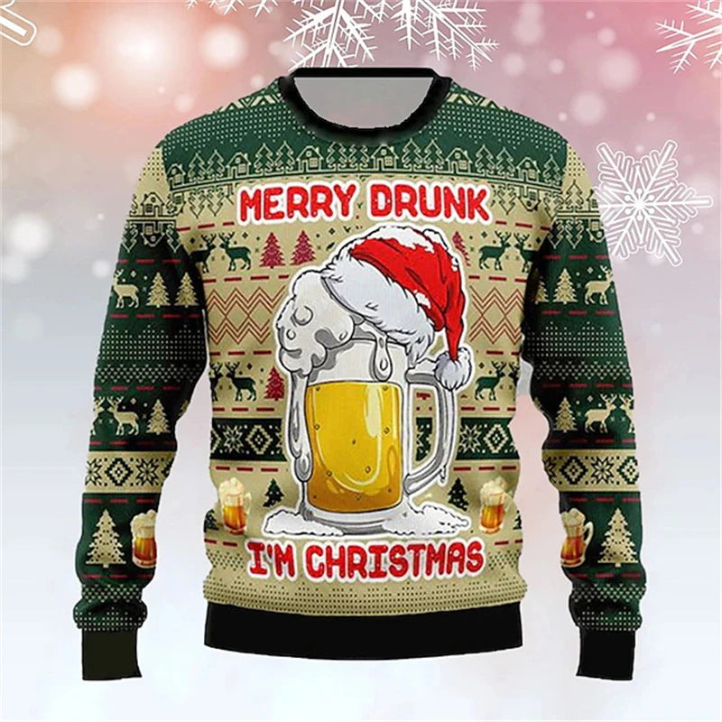 New Christmas Beer Season 3D Printed Men's Ugly Christmas Sweater Winter Unisex Casual Holiday Party Women Pullover Wholesale
