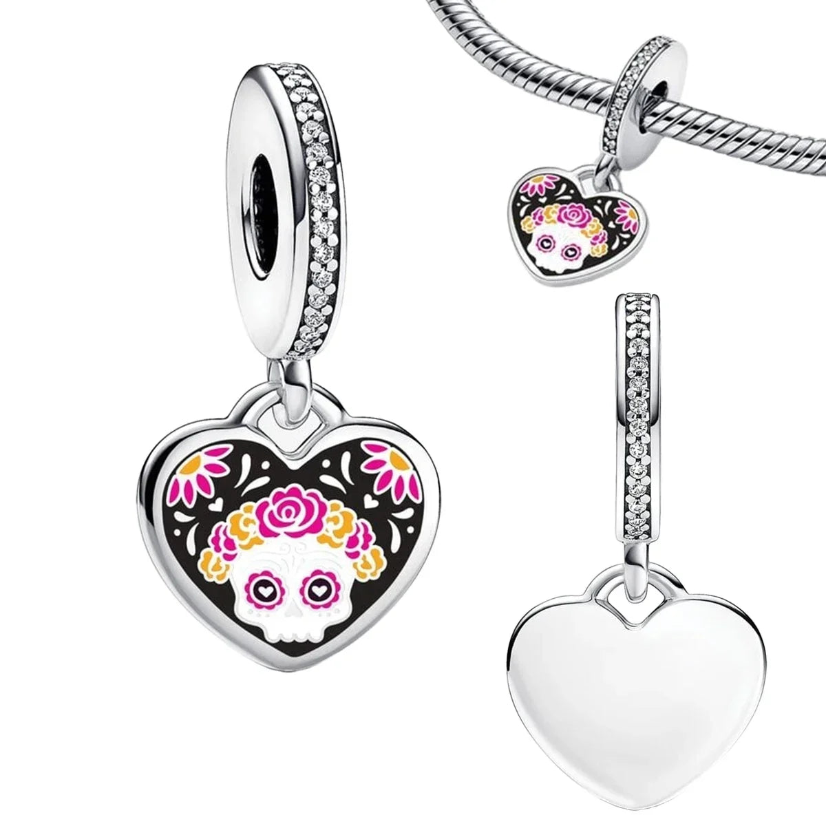 Original 925 Sterling Silver Halloween Charms Pumpkin Skull Witch Ghost Bead Earrings Pendant Fit Bracelet Necklace Jewelry