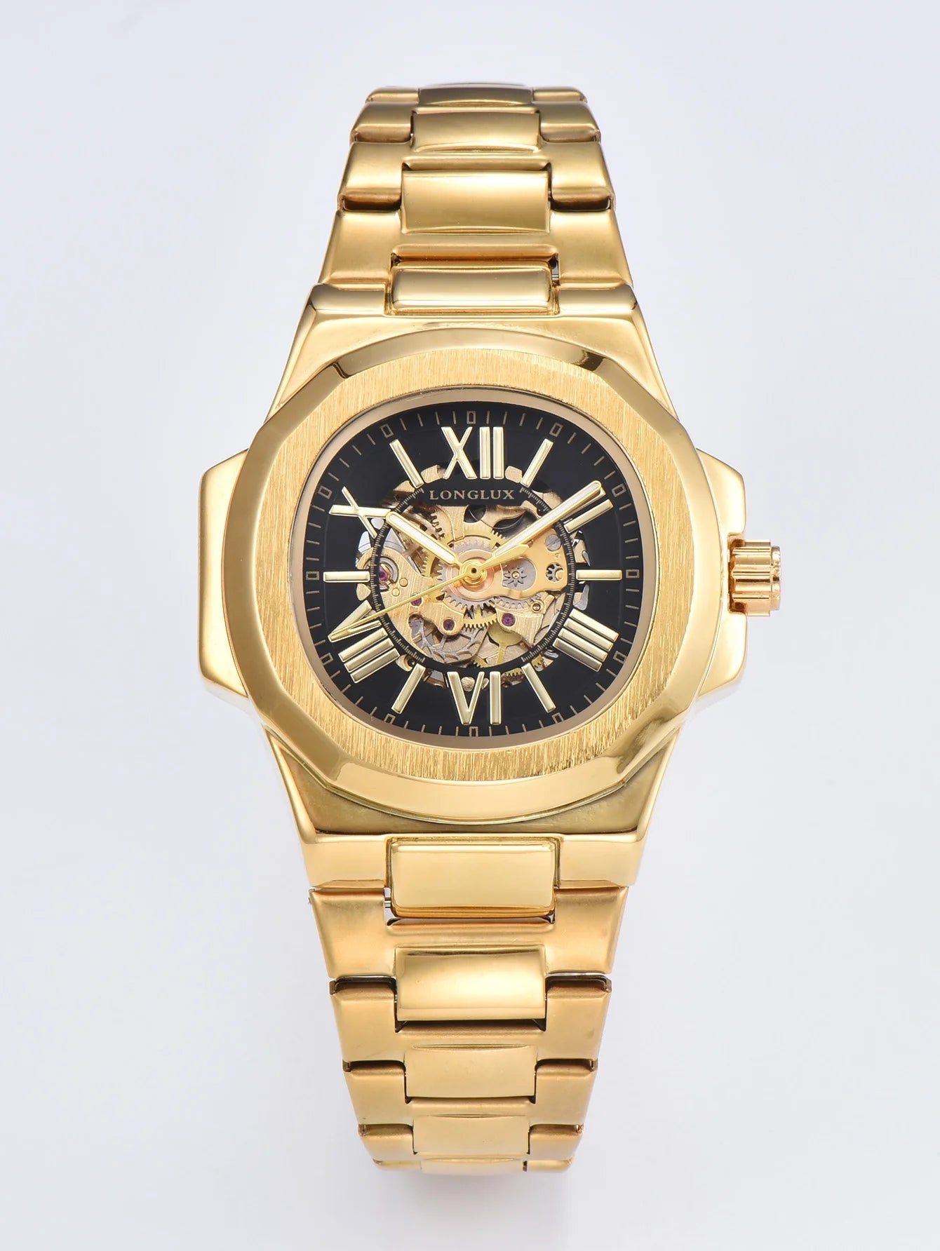 LONGLUX HOT SALE NEW automatic mechanical men watch rome business waterproof skeleton luminous stainless steel gift watch