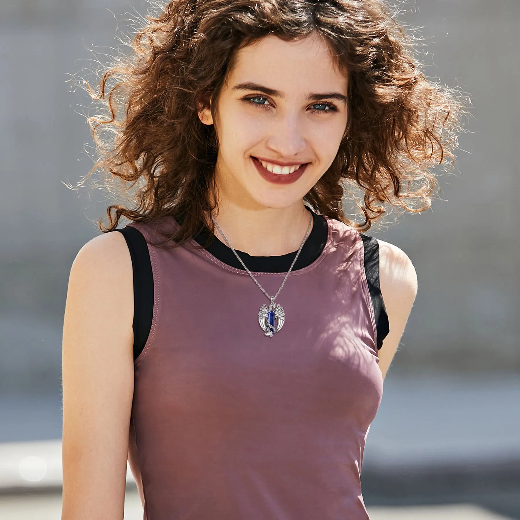 Eudora Phoenix Twining Hexagonal Lapis Lazuli Prismatic Necklace Punk Natural Healing Stone Crystal Pendant Personality Jewelry