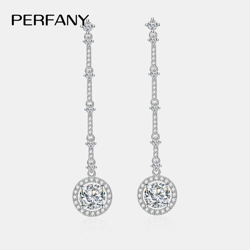 PERFANY 1CT Moissanite Drop Earring Women S925 Pure Silver Round Laboratory Diamond Long Earrings Fashion High End Party Jewelry