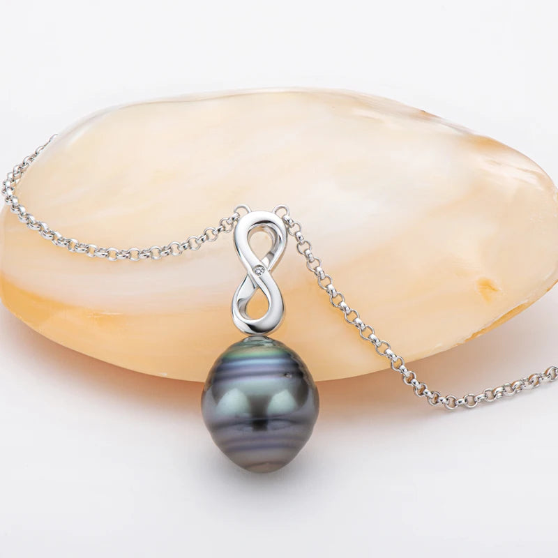 OXTAO 11mm Unique Design Baroque Spiral Black Pearl Pendant Necklace For Women 925 Sterling Silver Jewelry Chain Length 40+2+3Cm