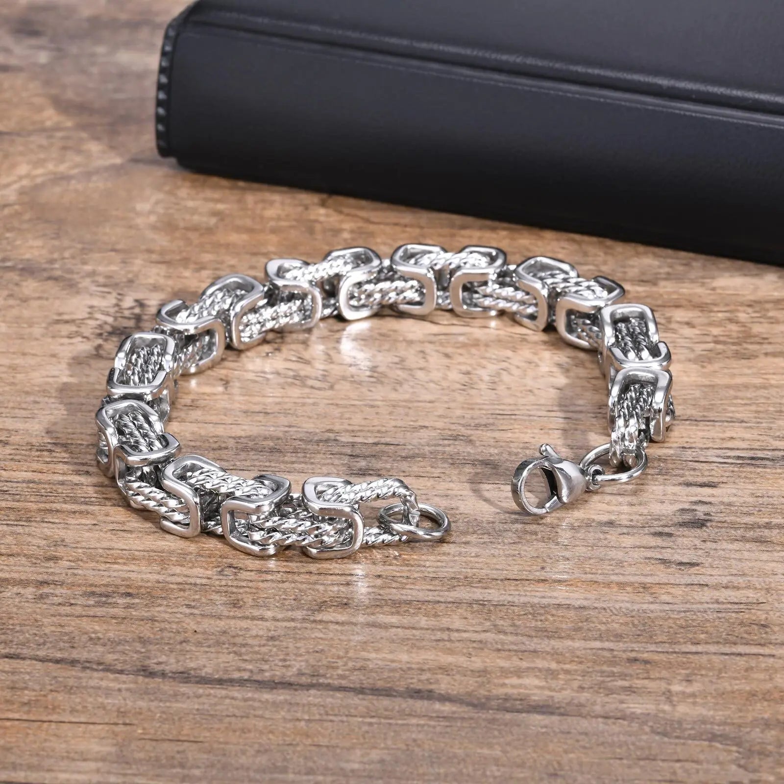 Klobige byzantinische Armbänder für Herren, Retro-Grau, 8 mm geflochtenes Gliederarmband aus Edelstahl, Vintage-Schmuck, Geschenk für ihn, Jungen