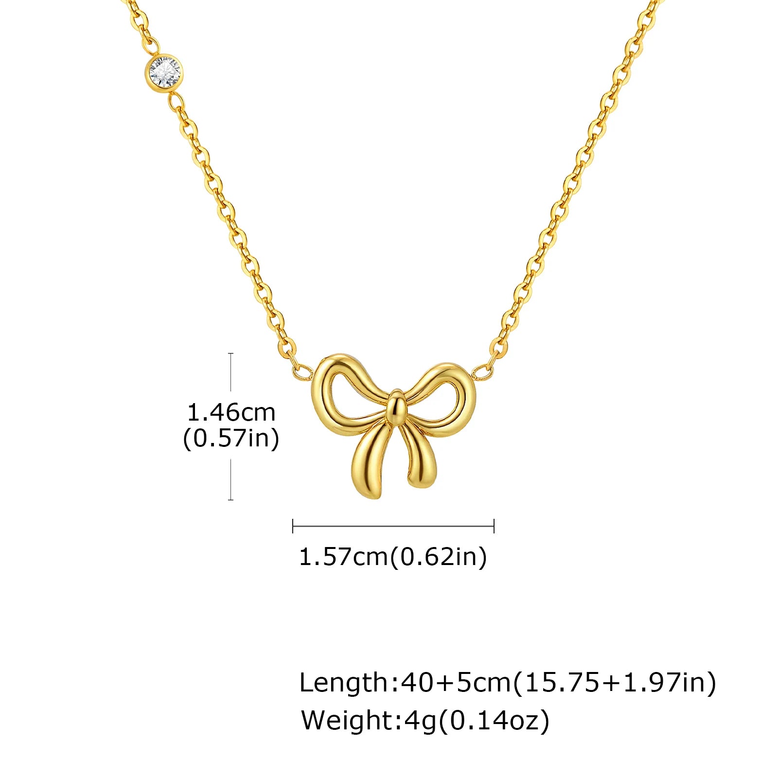 Vnox Gold Color Bow Single Zircon Chain Necklace For Women Stainless Steel Heart  Accessories Pendent Necklace Light Jewelry